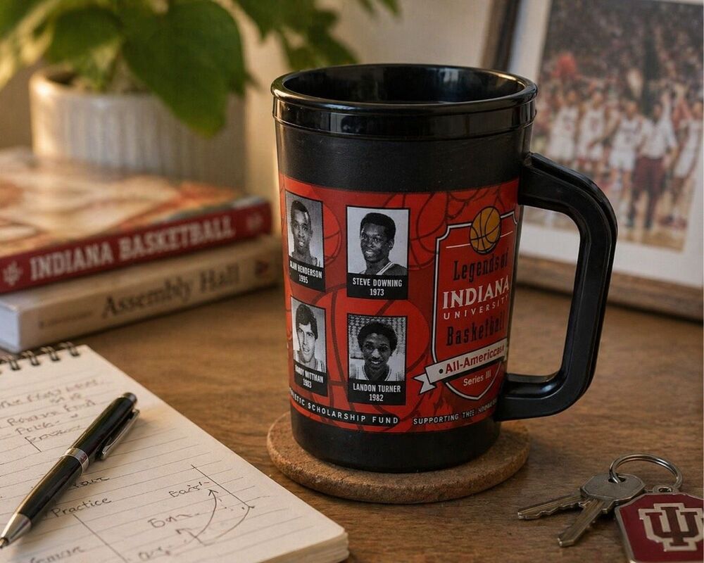 ALADDIN TRAVEL MUG CUP INDIANA UNIVERSITY HOOSIERS LEGENDS OF BASKETBALL 20OZ